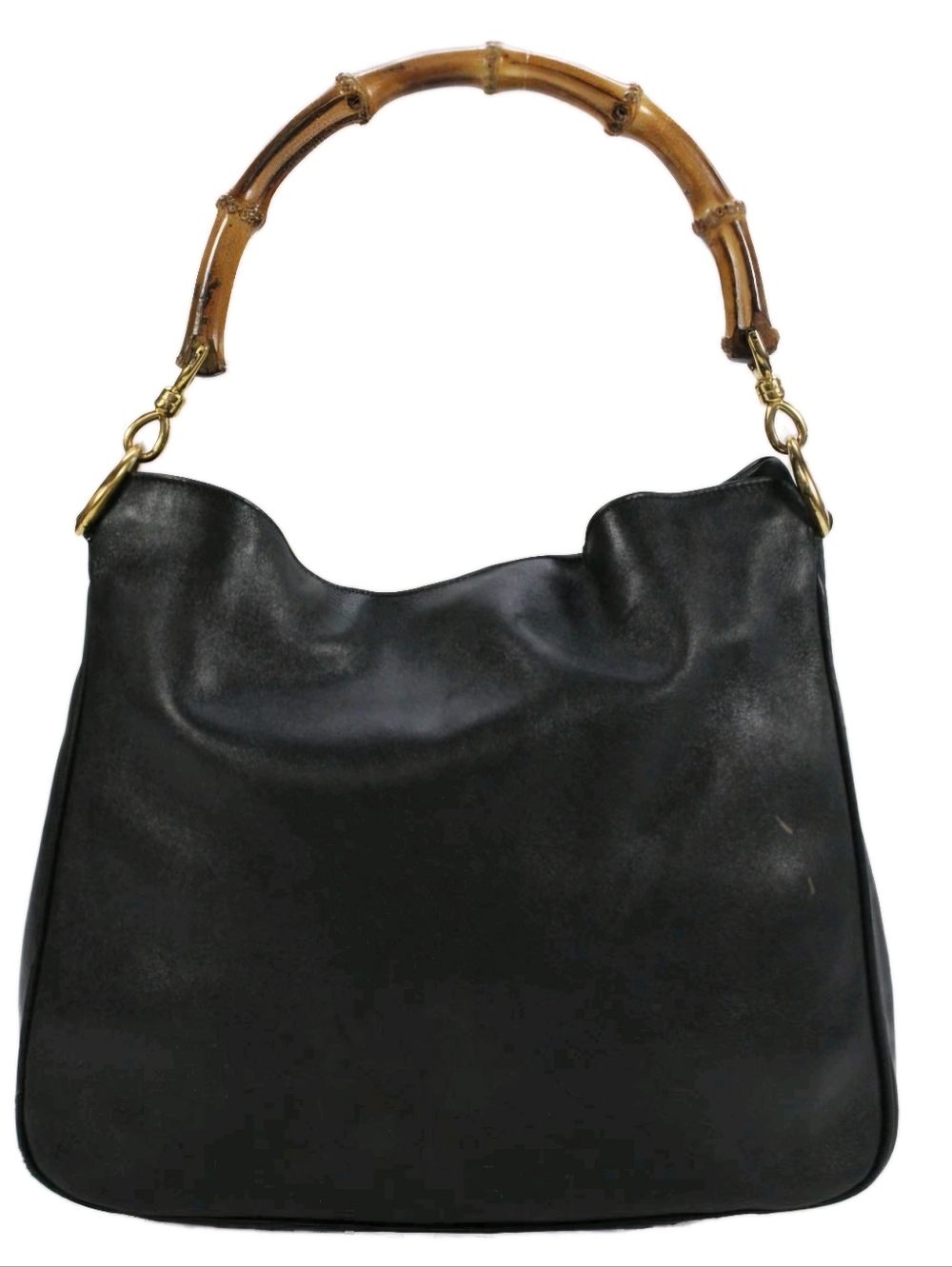 Gucci Black Leather Shoulder Bag with Bamboo Handle